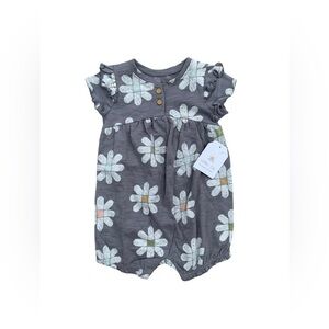 Little Co. NWT Size 12 Months Grey Organic Henley Floral Romper